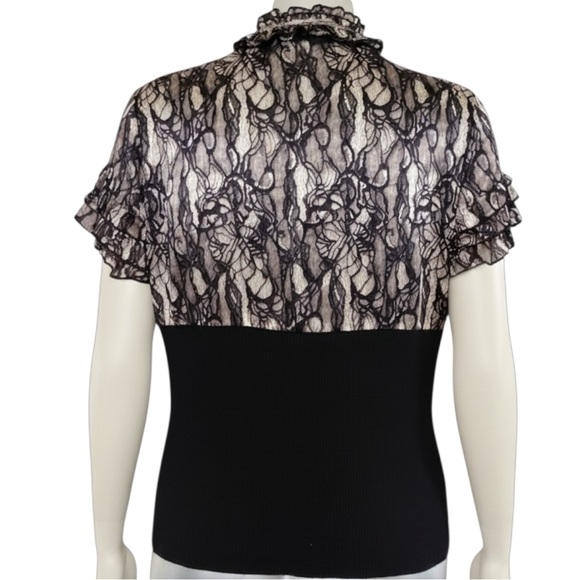 Lane Bryant Womens Plus Size 22/24 Black Floral Satin Lace Short Sleeve Top - Picture 2 of 10